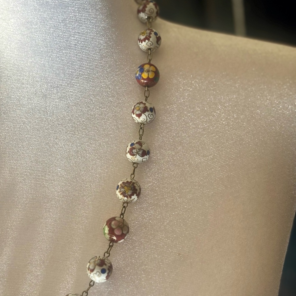 Vintage Cloisonné Bead Chain Necklace - Picture 5 of 9